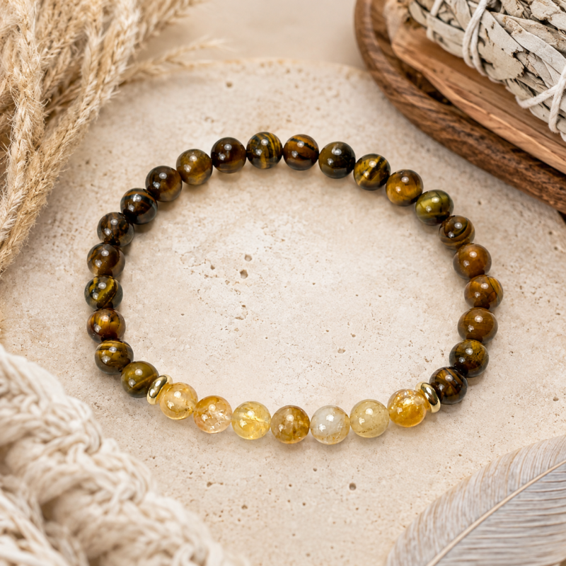 Tigerøje og citrin armbånd 6 mm